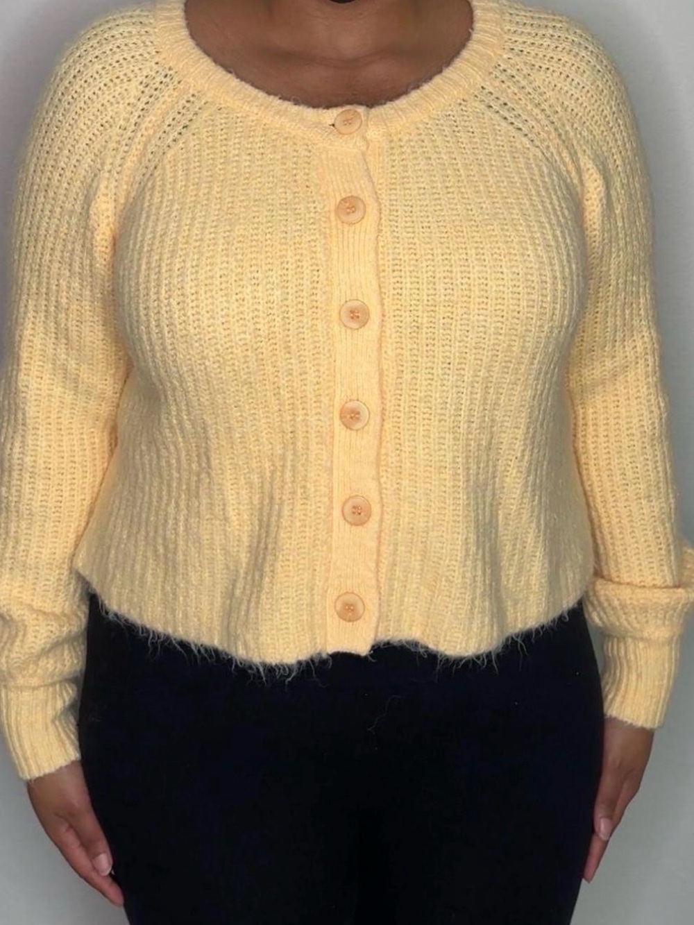 Butter yellow ribbed cropped Knit Cardigan
